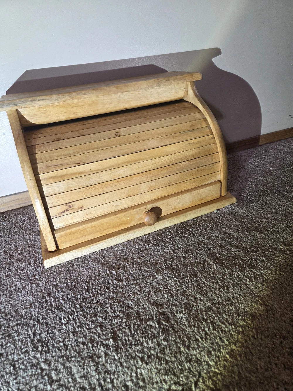 Vintage Wooden Roll-Top Bread Box in Natural Finish Cottagecore